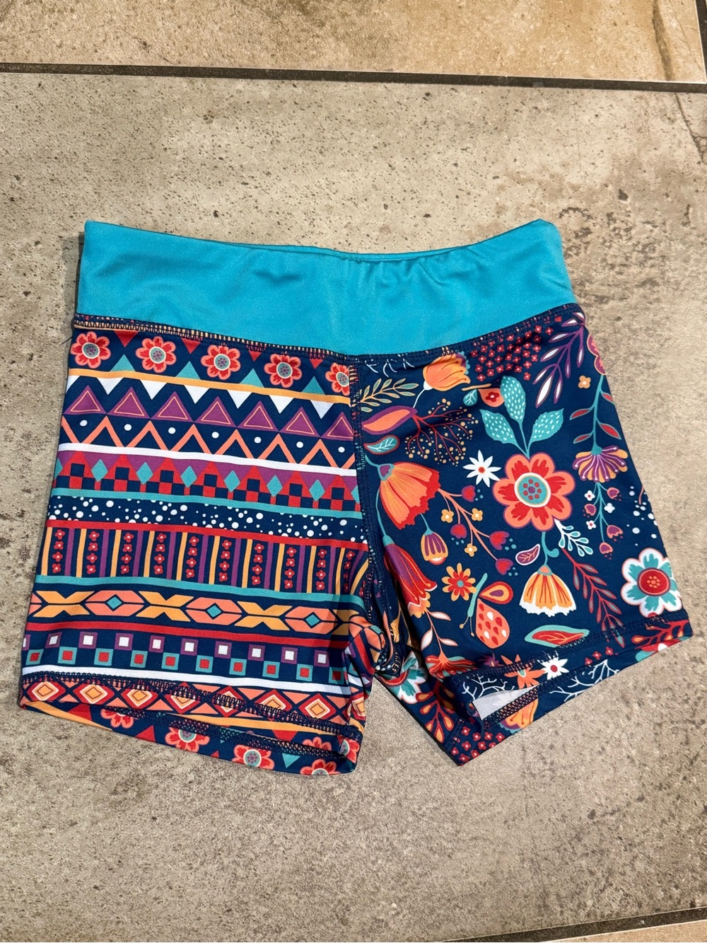 EUC Chooze Teal-Waistband Navy Floral & Geometric Athletic Shorts